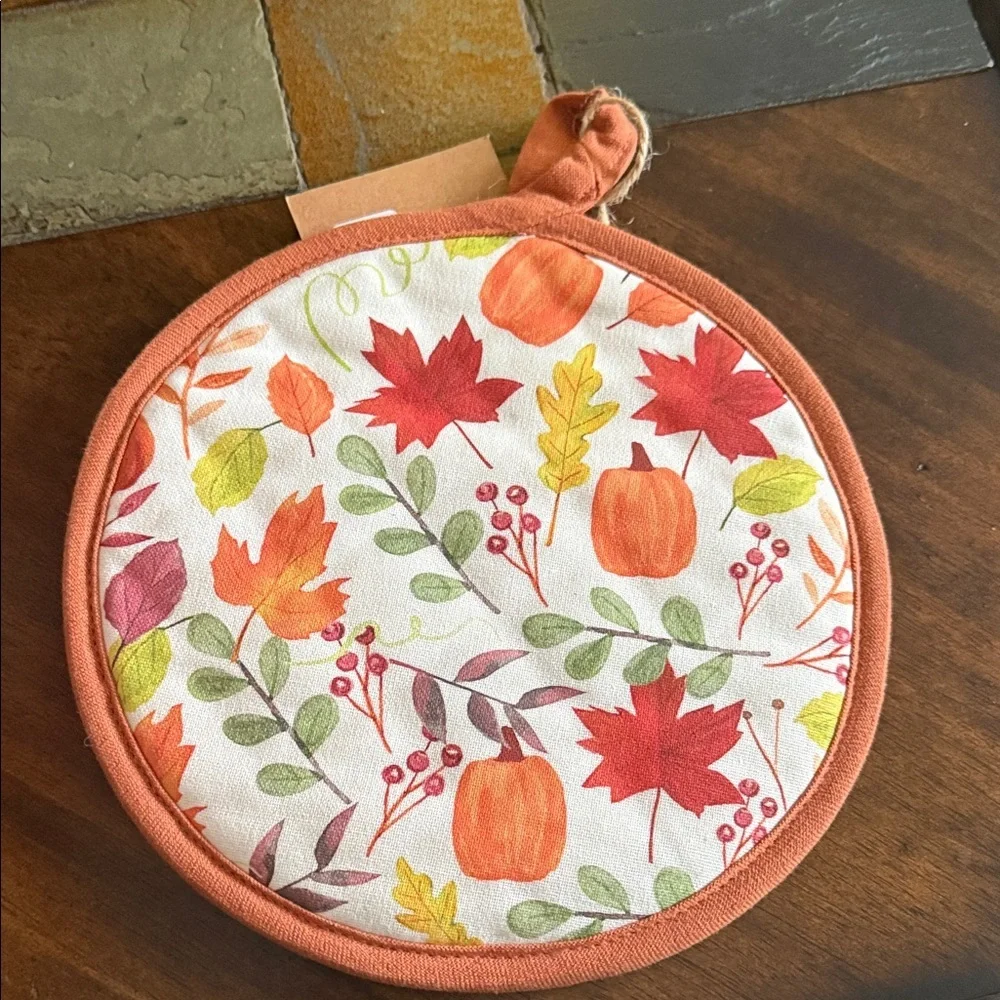 Autumn Harvest Kitchen Towel and Pot Holder Set - Orange and Multicolor